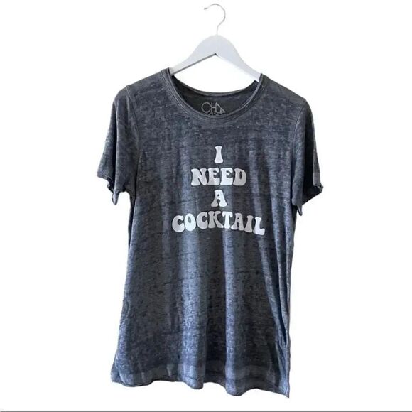 Chaser Revolve Heather Gray Festival I Need. Cocktail Short Sleeves TShirt SZ M - Picture 2 of 10